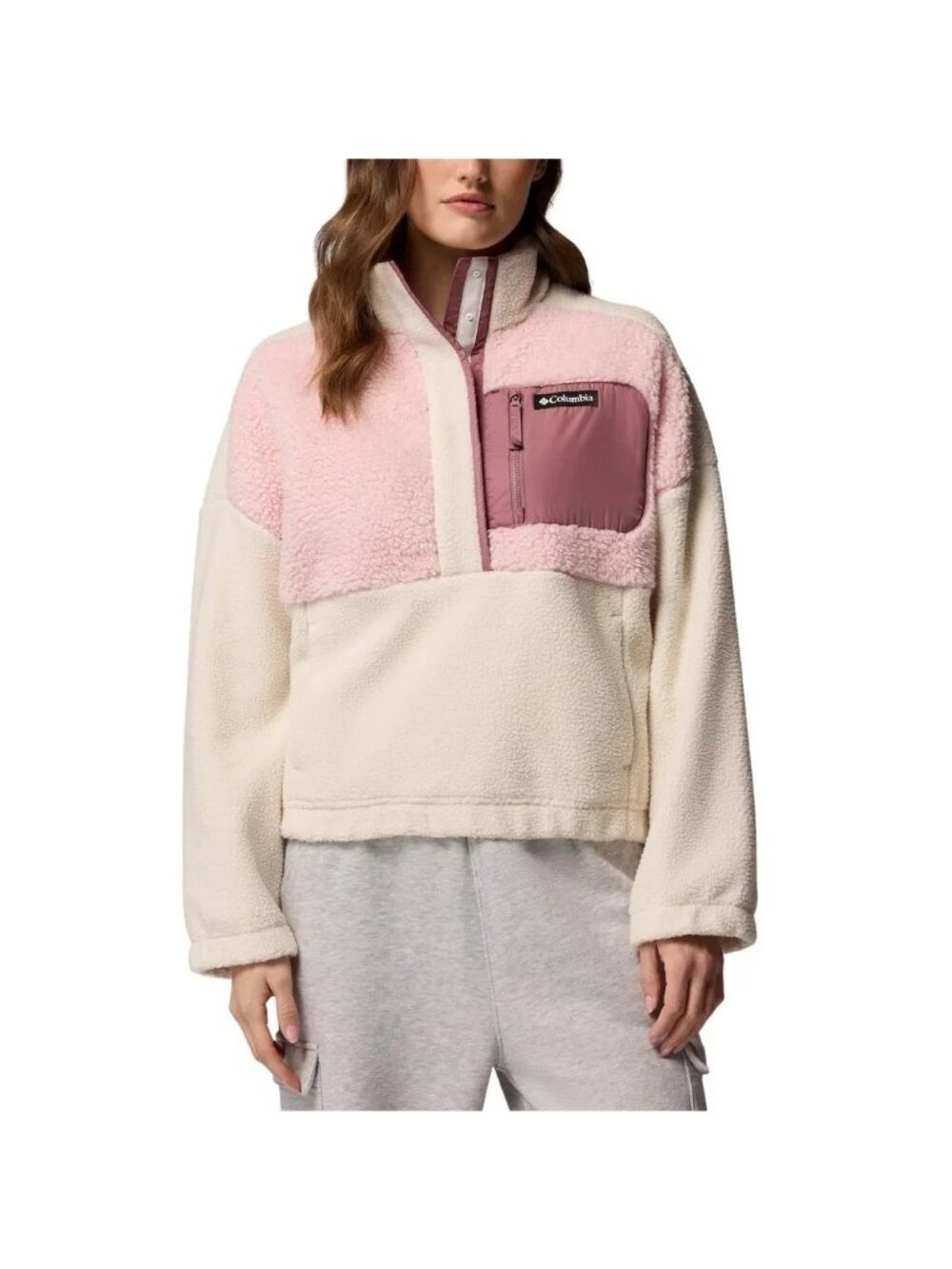 NWT Columbia Women's XS Fleece Pullover Pink Cream Henley Sweatshirt
